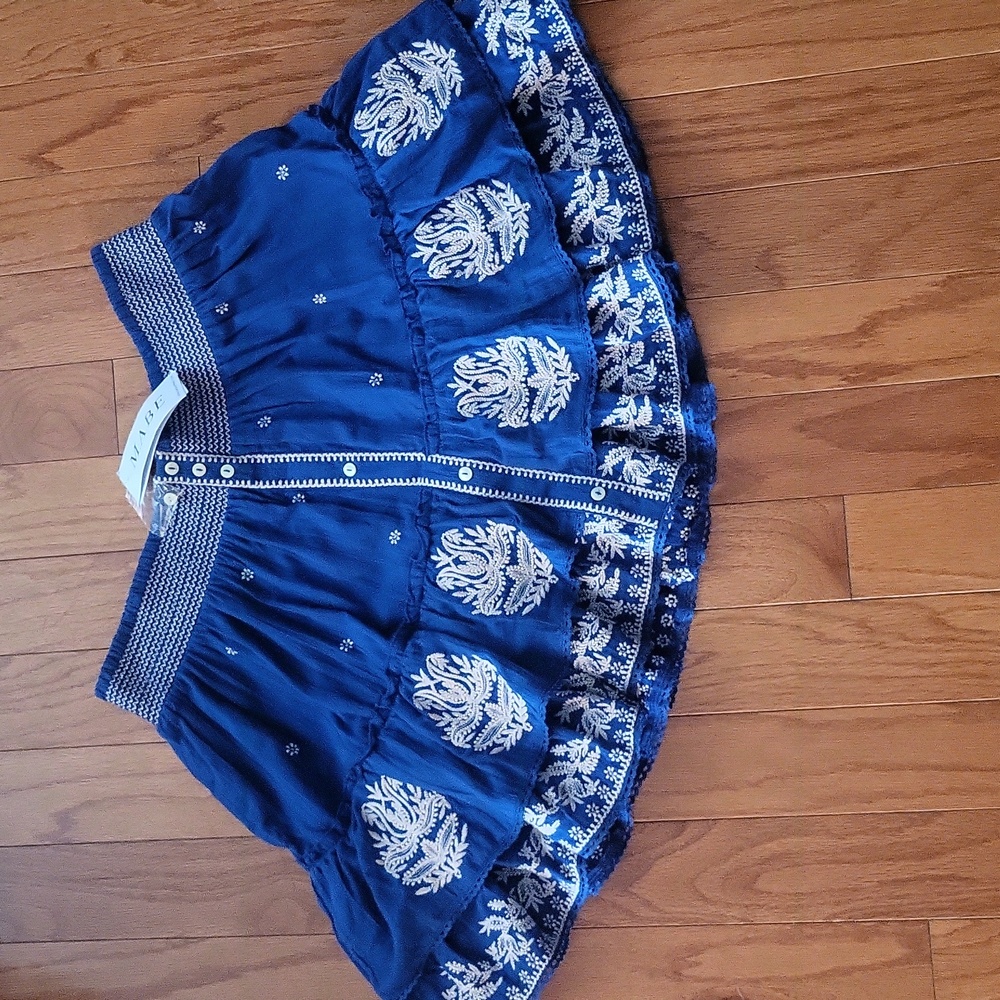 M.A.B.E. MABE Mina Blue Embroidery Mini Skirt Sz L